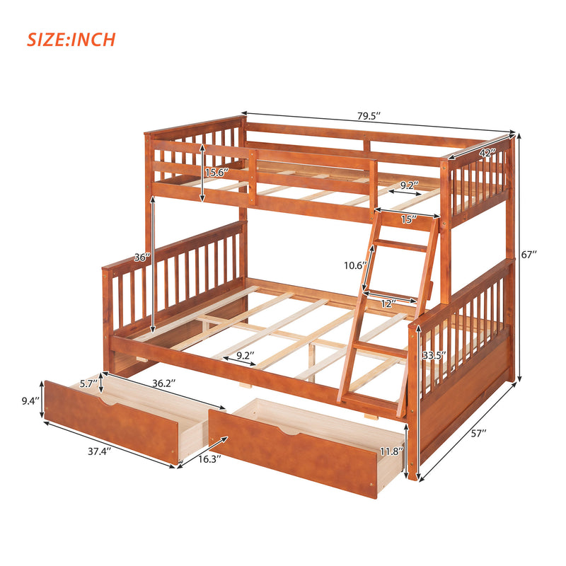 Twin-Over-Full Bunk Bed with Ladders and Two Storage Drawers (Walnut) { old sku:LT000165AAD}