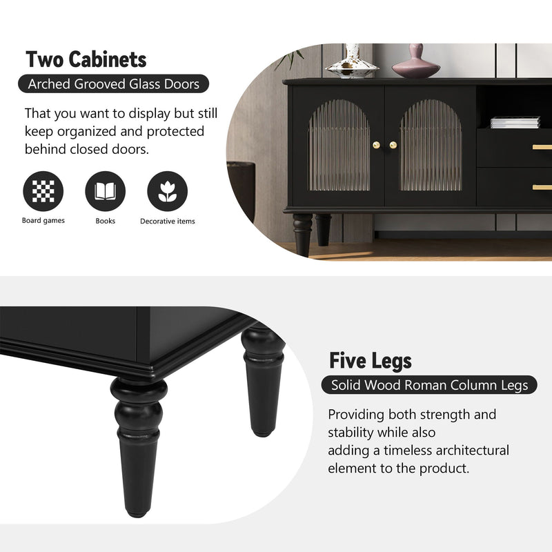 Retro TV Stand With Fluted Glass Doors