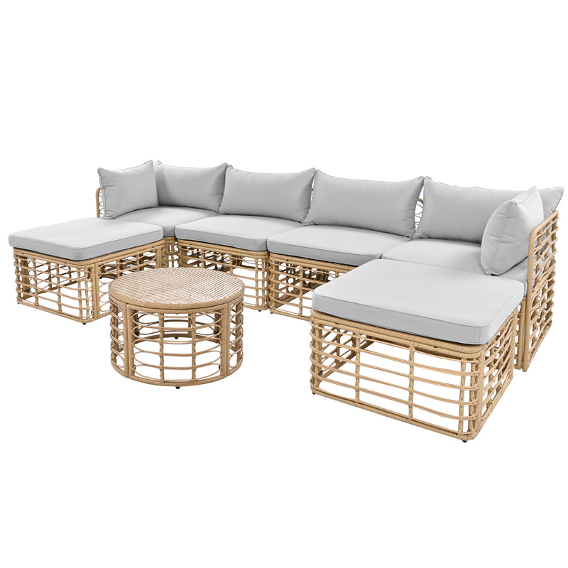 Outdoor Patio Furniture, All-Weather Rattan Sectional Sofa Set With Thick Cushions And Pillows, Freely Combined Conversation Sets For Garden, Backyard, Balcony