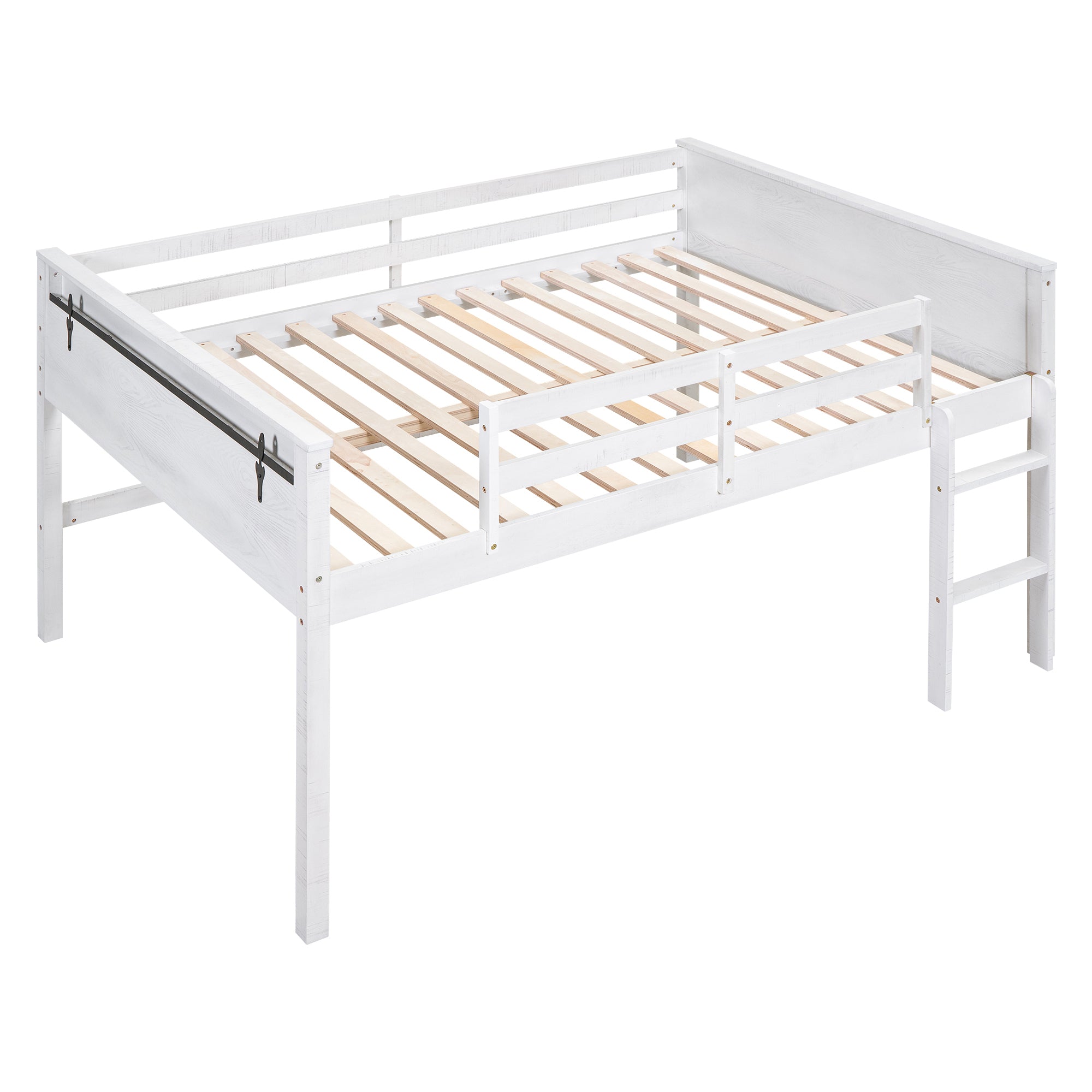 Wood Full Size Loft Bed with Hanging Clothes Racks, White - Atlantic Fine Furniture Melbourne FL
