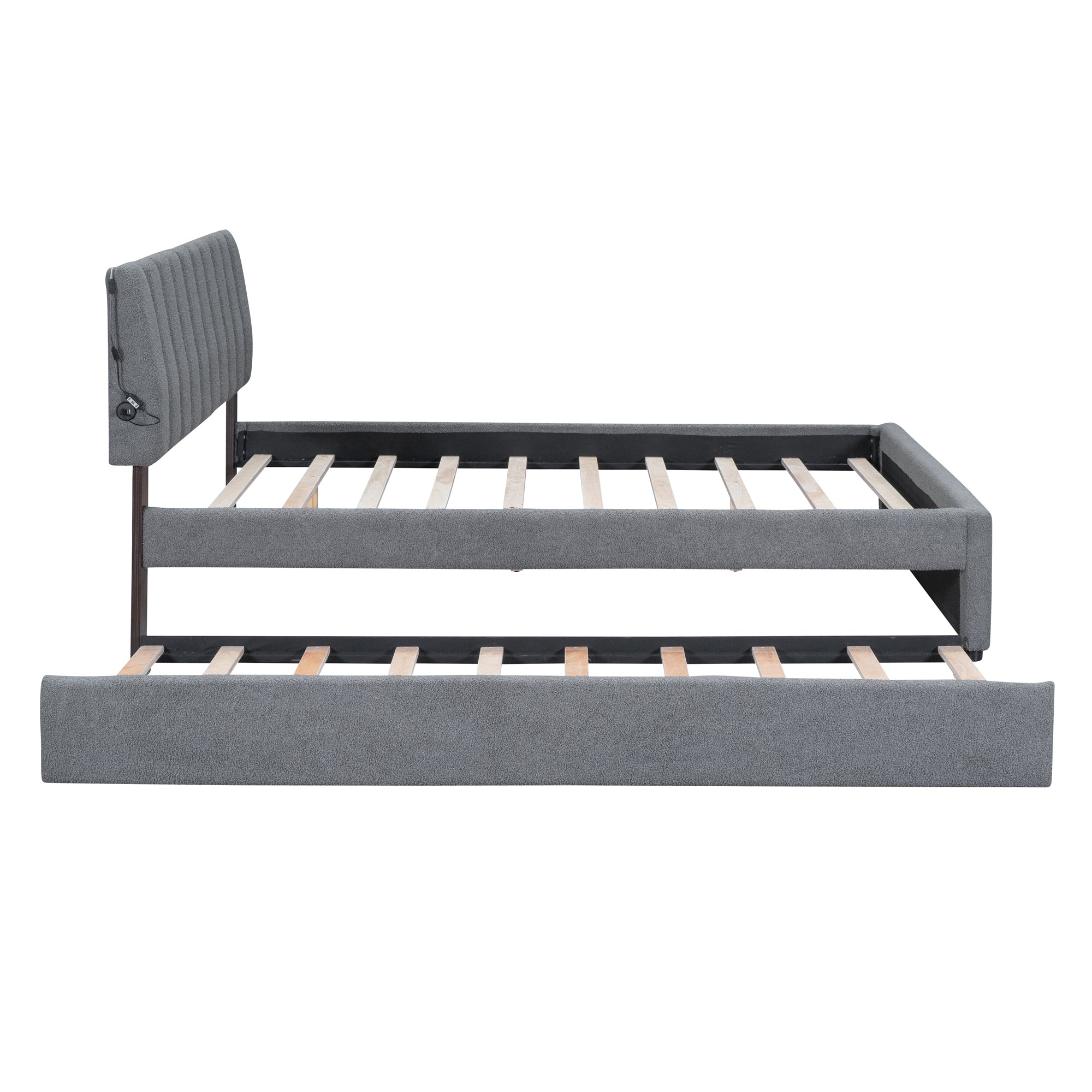 Teddy Fleece Queen Size Upholstered Platform Bed with Trundle, Gray - Atlantic Fine Furniture Melbourne FL