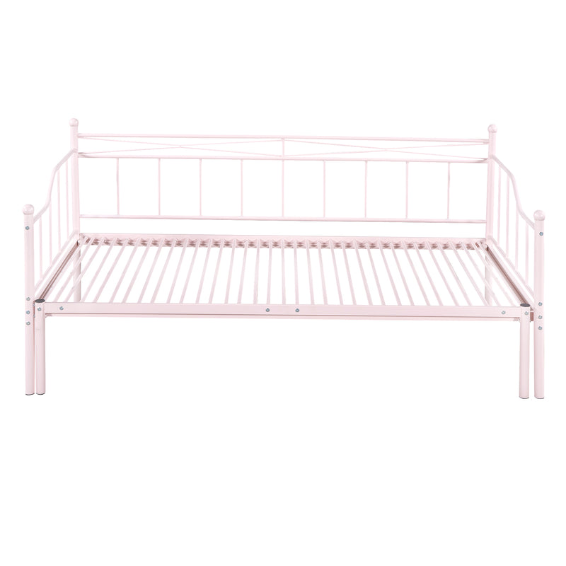 Twin Size Metal Daybed with Trundle, Daybed with Slat No Box required Pink