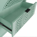 3 Drawer Storage Cabinet With Hollow Carved Design And Metal Handles, Chest For Entryway, Living Room Or Bedroom - Light Green