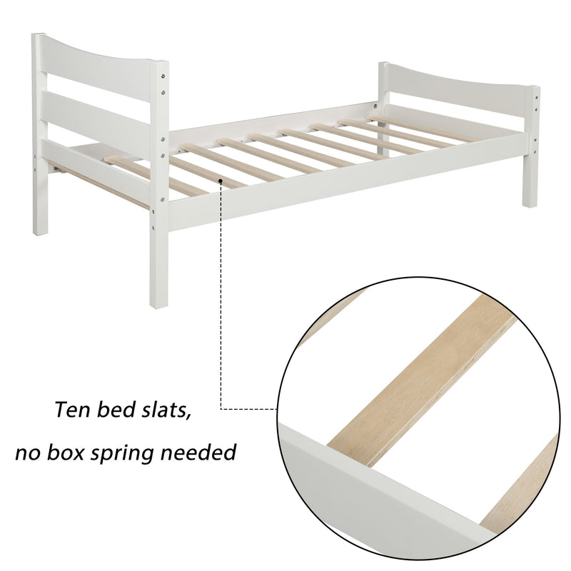 Twin Size Platform Bed With Headboard And Wooden Slat Support