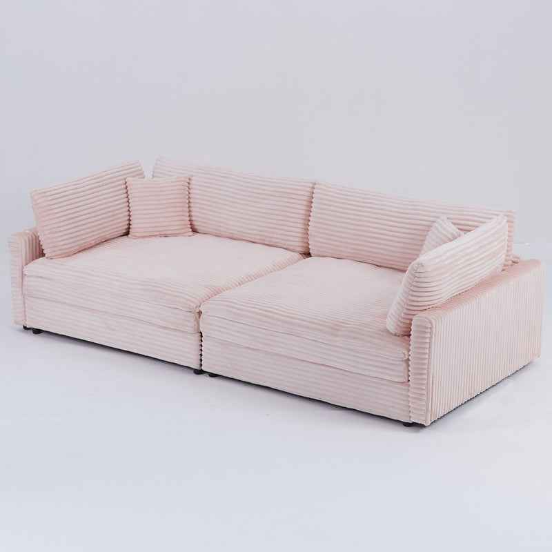 Elegant Corduroy Sofa With Throw Pillows And Backrests