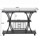 Industrial Bar Cart Kitchen Bar & Serving Cart For Home With Wheels 3 Tier Storage Shelves - Black / Gray