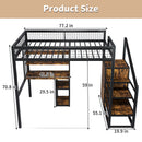 Full Size Loft Bed With Desk & Wardrobe Heavy Frame, Built In Staircase, Storage Rack & Shelves Gaming Bed - Black