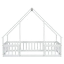 Wood House-Shaped Floor Bed With Fence, Guardrails
