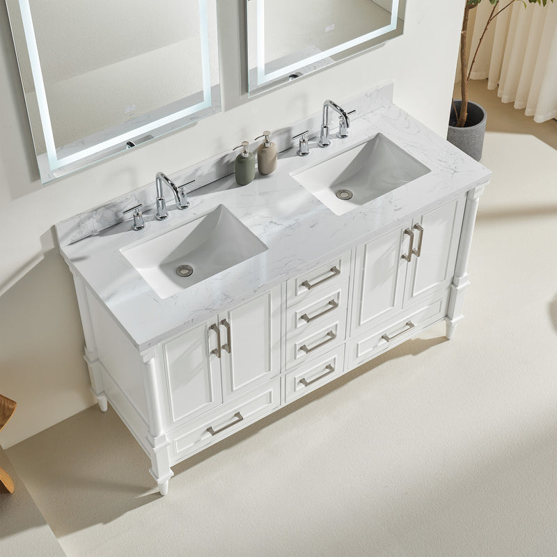 Freestanding Double Bathroom Vanity With Extra Black Handles - White