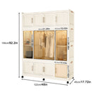 Portable Wardrobe Closet Storage Organizer With 12 Magnetic Doors, 12 Cubes, Hanging Rod & 6 Hangers - Creamy White