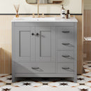Bathroom Vanity With Ceramic Sink Combo, Abundant Storage Cabinet 2 Soft Close Doors And 5 Drawers