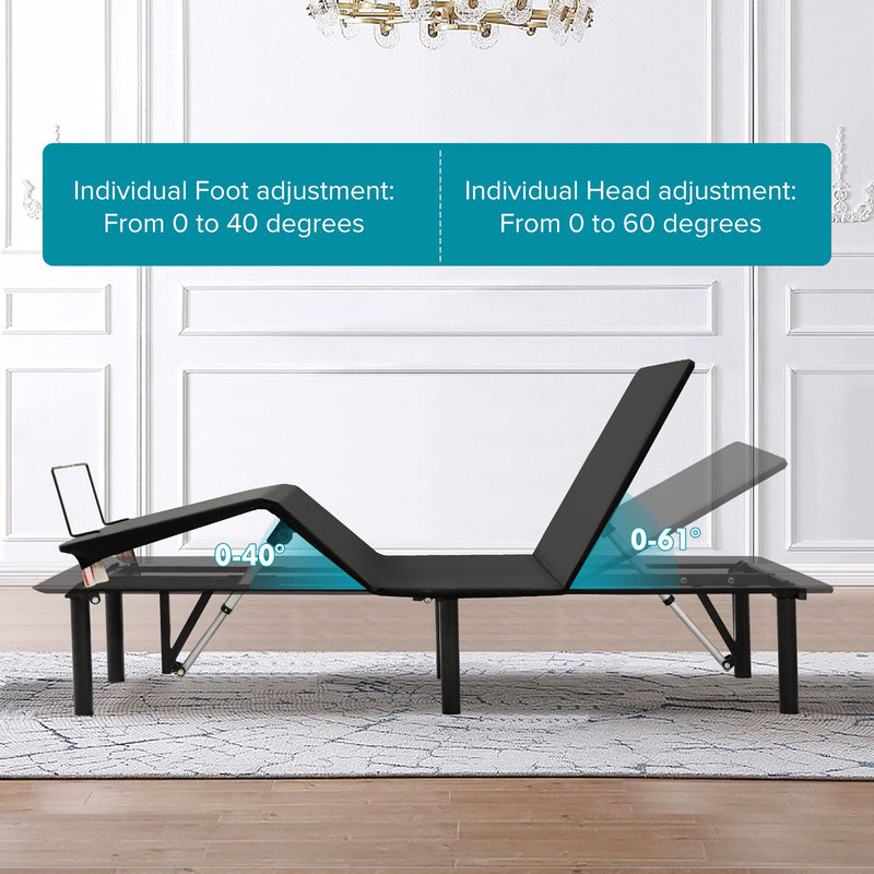Adjustable Metal Bed Base With Head And Foot Incline, Anti Snore Feature, Wireless Control, Twin Long - Antique Black