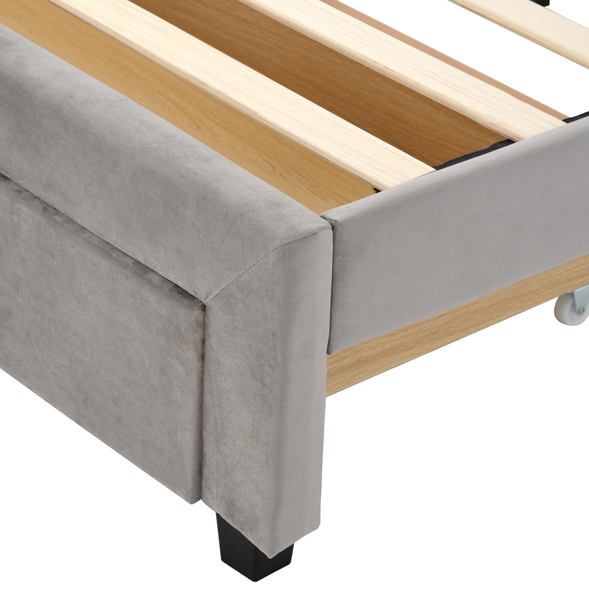 Queen Size Storage Bed Velvet Upholstered Platform Bed with a Big Drawer - Gray - Atlantic Fine Furniture Melbourne FL