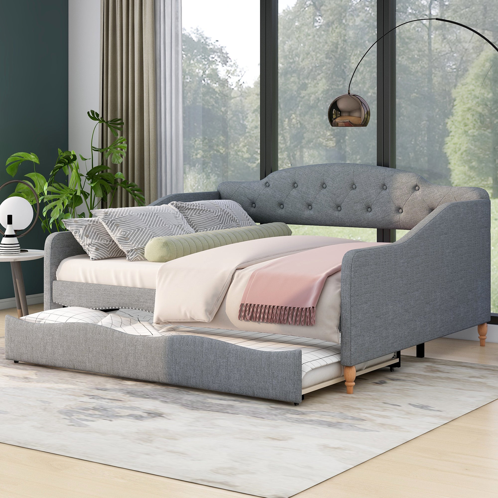 Full Size Vintage Upholstery Daybed with Trundle,Gray - Atlantic Fine Furniture Melbourne FL