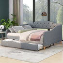 Full Size Vintage Upholstery Daybed with Trundle,Gray