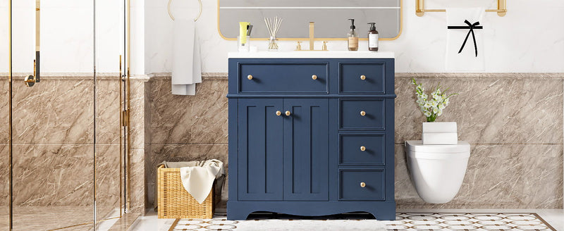 Bathroom Vanity With Resin Sink Combo, Frame Bathroom Storage Cabinet, Freestanding Vanity Set With 3 Drawers & Adjustable Shelf - Blue