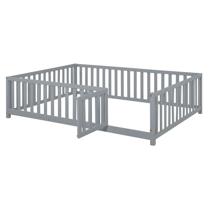 Daybed With Fence Guardrails And 2 Drawers, Split Into Independent Floor Bed & Daybed