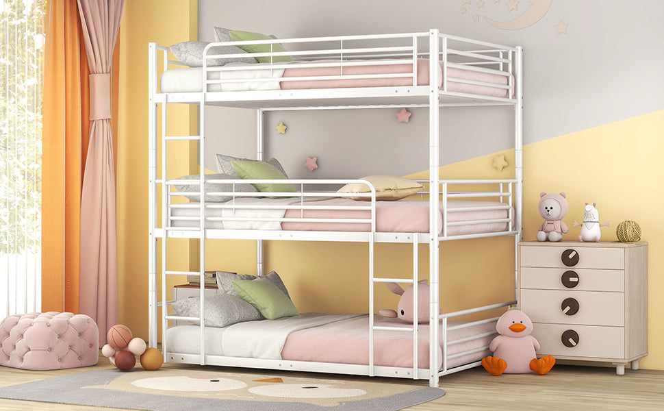 Full-Full-Full Metal  Triple Bed  with Built-in Ladder, Divided into Three Separate Beds,White(OLD SKU:LP000297AAK) - Atlantic Fine Furniture Melbourne FL