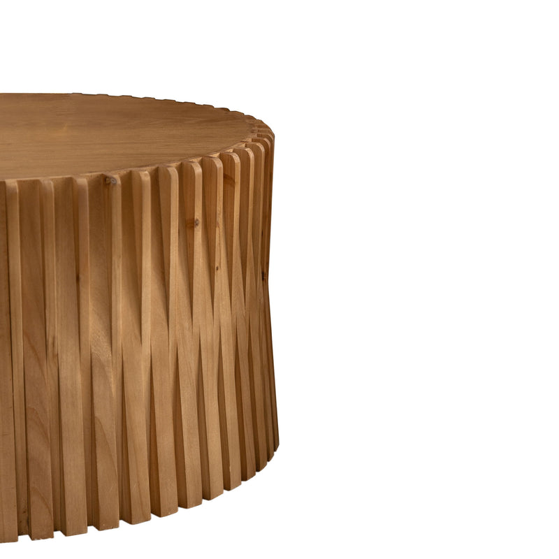 Vintage Fashion Style Cylindrical Nesting Coffee Table Set With Vertical Textured Embossed Design - Natural