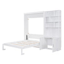 Full Size Murphy Bed With Multiple Storage Shelves And A Cabinet - White