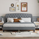 King size Adjustable Headboard with Fine Linen Upholstery and Button Tufting for Bedroom,  Wave Top  LIGHT GREY