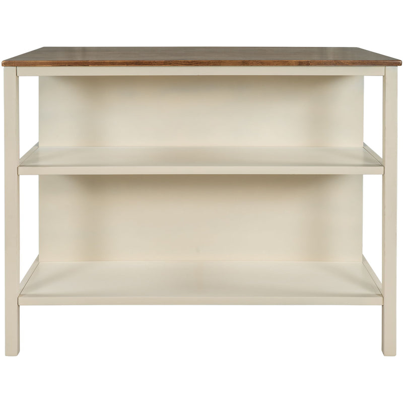 Rustic 3 Piece Stationary Kitchen Island Set With 2 Seatings, With 2 Open Shelves