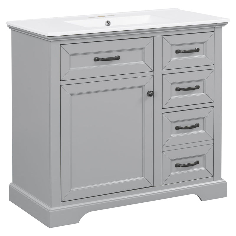36" Bathroom Vanity With Sink, 2 Tip Out Drawers, Soft Close Hinges