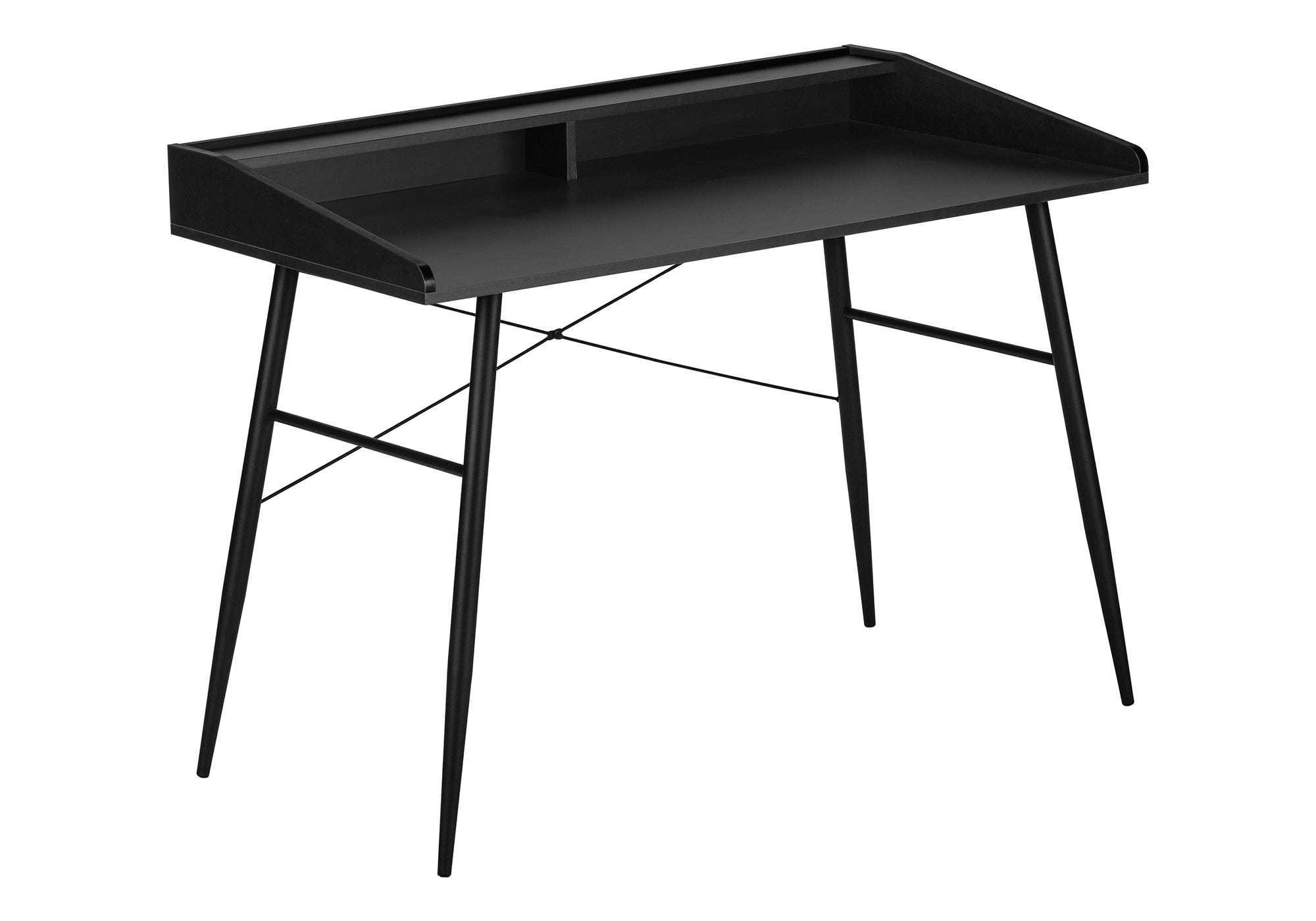 Computer Desk, Home Office, Laptop, Storage Shelves, 48'l, Work, Black Laminate, Black Metal, Contemporary, Modern