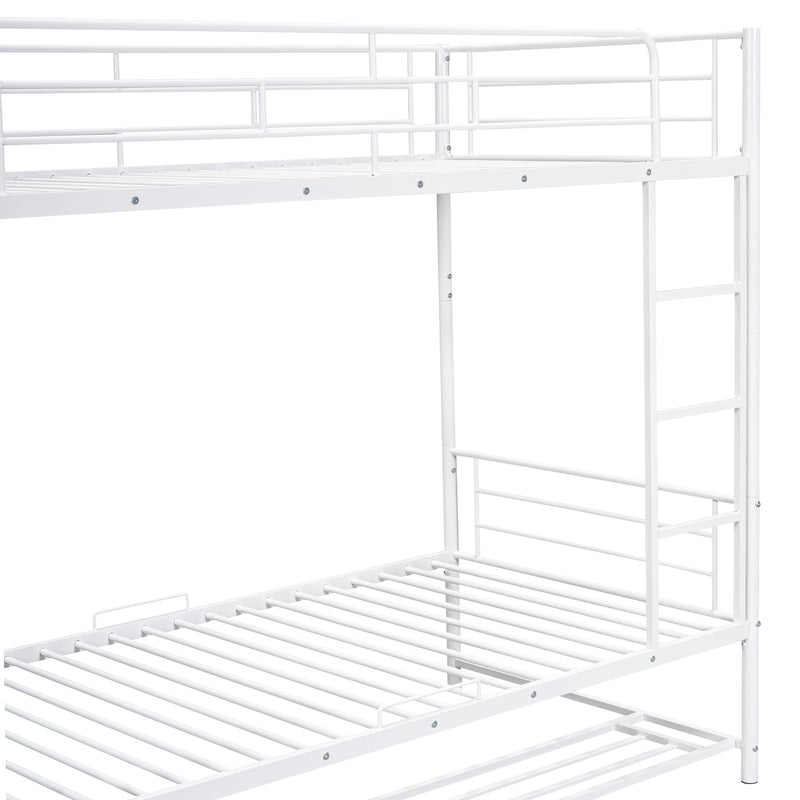 Twin Over Twin Metal Bunk Bed with Shelf and Guardrails, White