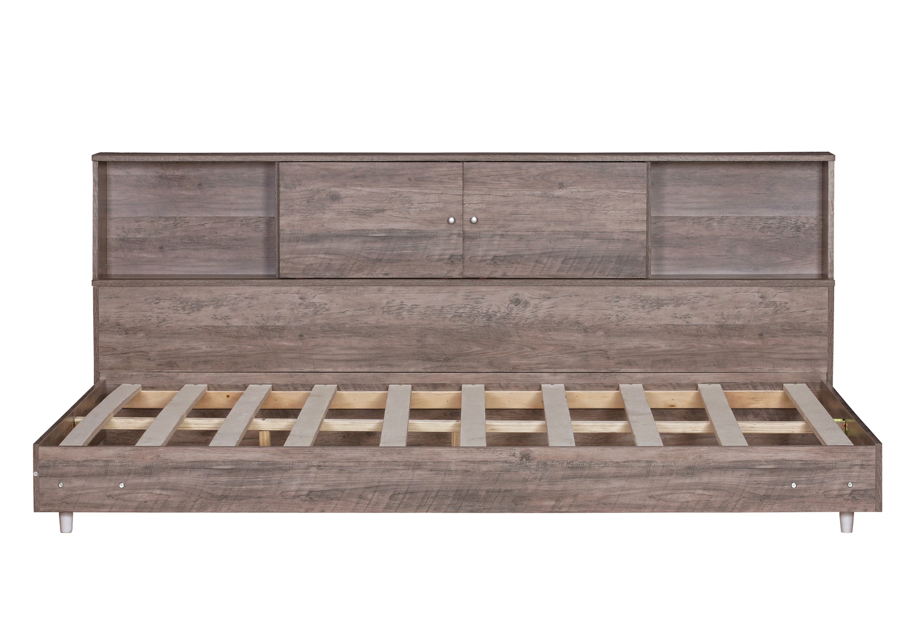 Full Size Daybed Frame with Storage Bookcases,Wood Light Oak