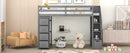 Twin size Loft Bed with Storage Drawers and Stairs, Wooden Loft Bed with Shelves - Gray