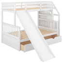 Bunk Bed With Storage Staircase, Slide, Desk, Drawers, And Shelves