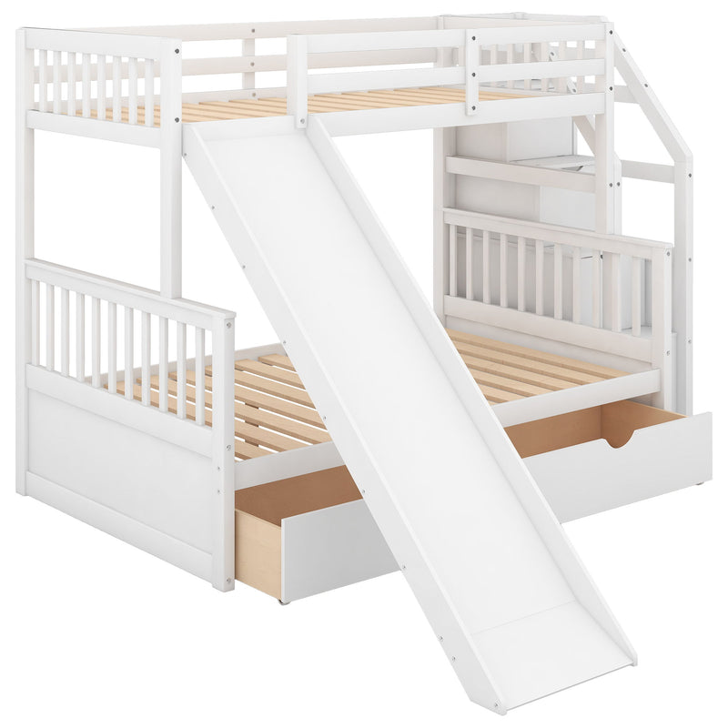 Bunk Bed With Storage Staircase, Slide, Desk, Drawers, And Shelves