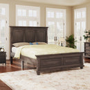 Traditional Town and Country Style Pinewood Vintage Queen Bed, Rich Brown