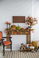 Velvet Weighted Pumpkin With Resin Stem Apple, Pumpkin Ornament Decor For Holiday Harvest Festival Fall Festival & Thanksgiving (Set of 2) - Green