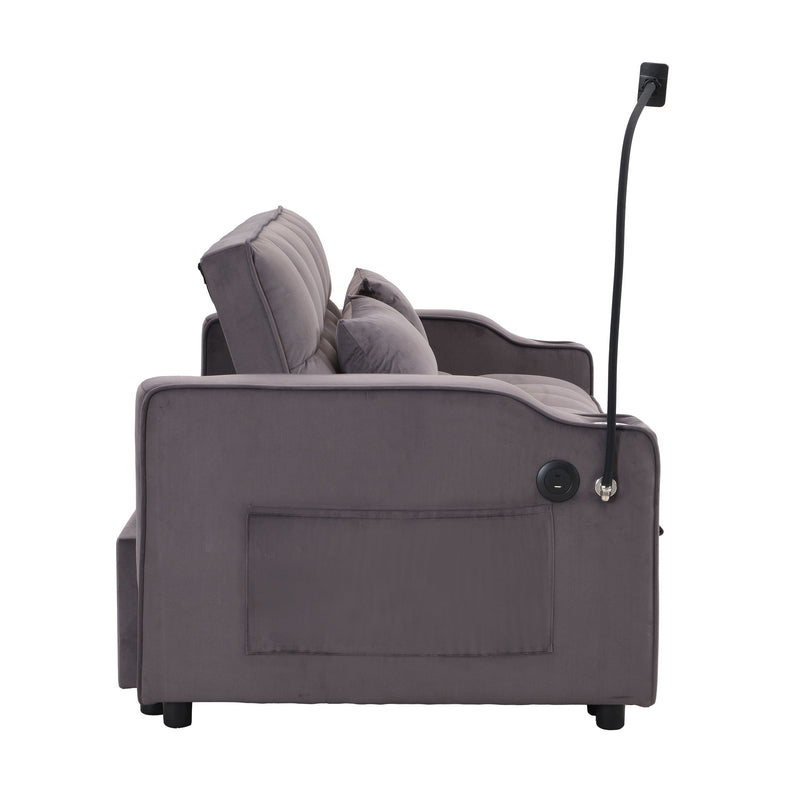 Modern Velvet Loveseat Futon Sofa With Pullout Bed, Adjustable Reclining Backrest, Toss Pillows