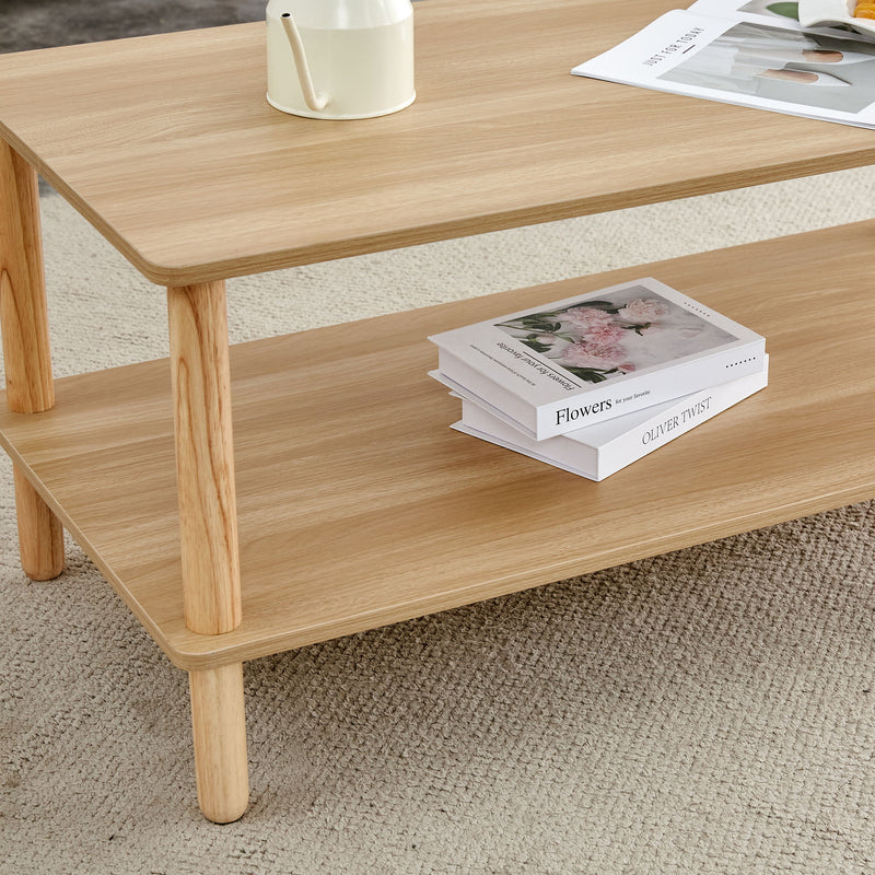 Modern 2 Tier Coffee Table With Open Storage Shelf For Living Room