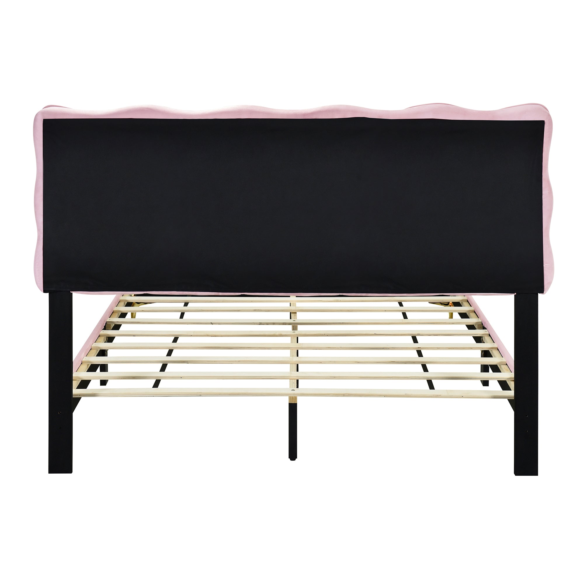 Queen Size Velvet Platform Bed with LED Frame and Stylish Mental Bed Legs, Pink - Atlantic Fine Furniture Melbourne FL