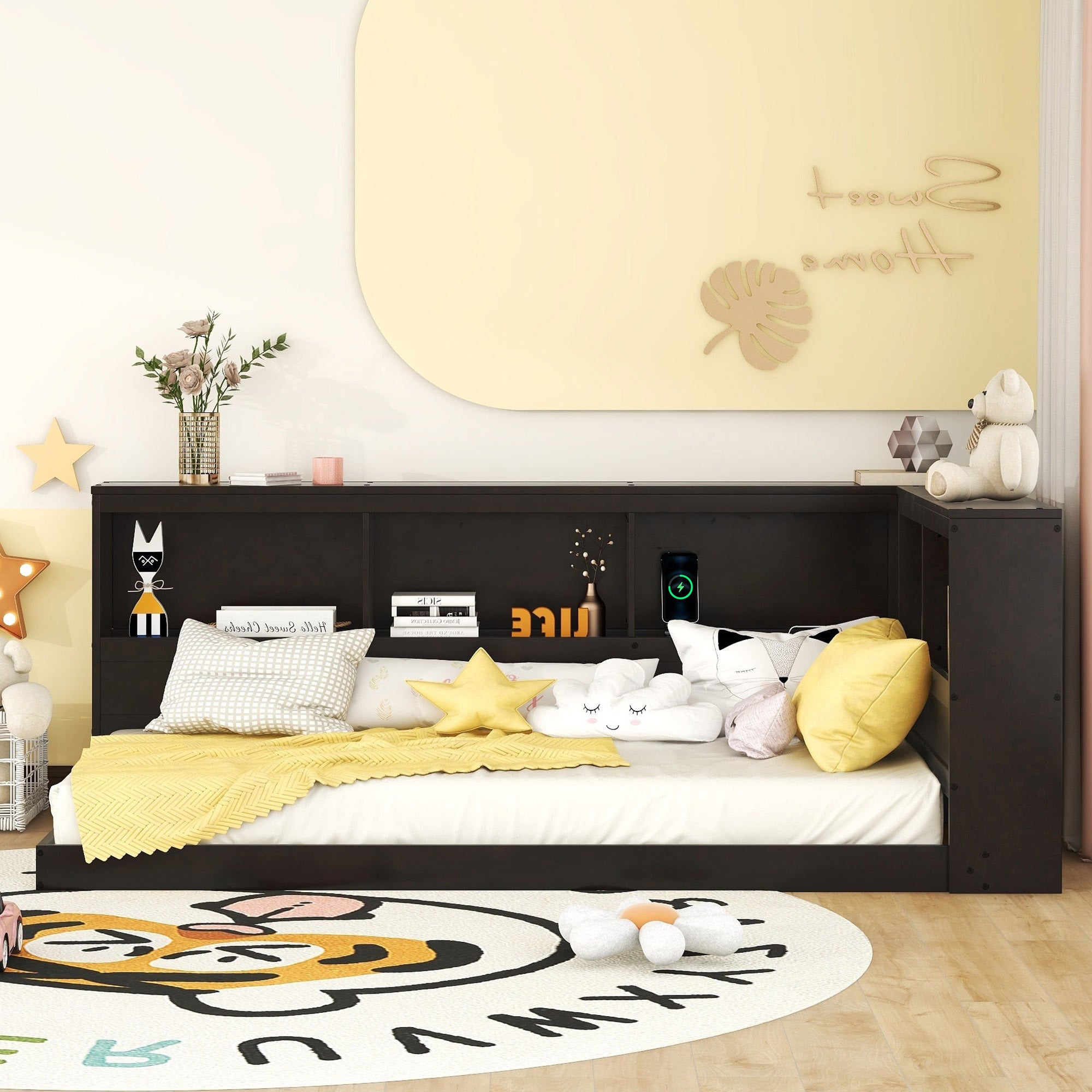 Wood Twin Size Daybed with Storage Cabinets and USB Ports, Espresso - Atlantic Fine Furniture Melbourne FL