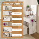 3 Color LED Vanity Mirror With Stool, 2 Drawers & 5 Storage Cabinets, Adjustable Lighting - White