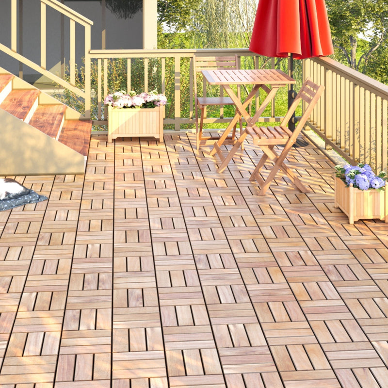 Interlocking Deck Tiles Checker Pattern, Square Acacia Hardwood Outdoor Flooring For Patio, Bancony, Pool Side