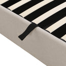 Full Size Sleigh Bed with Side-Tilt Hydraulic Storage System, Linen Upholstery, Beige