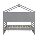 Full House Bed with Roof Frame, Bedside-shelves, Under Bed Storage Unit,Grey