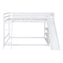 Full over Full Bunk Bed with Ladder, Slide and Shelves, White