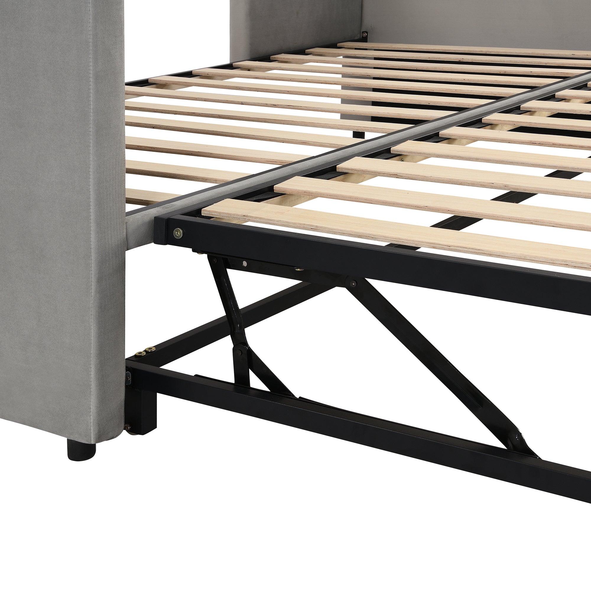 Twin Size Upholstered daybed with Pop Up Trundle, Gray - Atlantic Fine Furniture Melbourne FL
