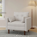 Contemporary Fabric Club Chair With Birch Wood Legs - Beige