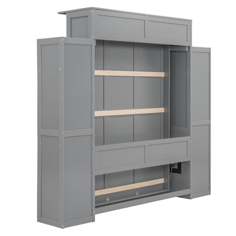 Wall Murphy Bed With Shelves And LED Lights