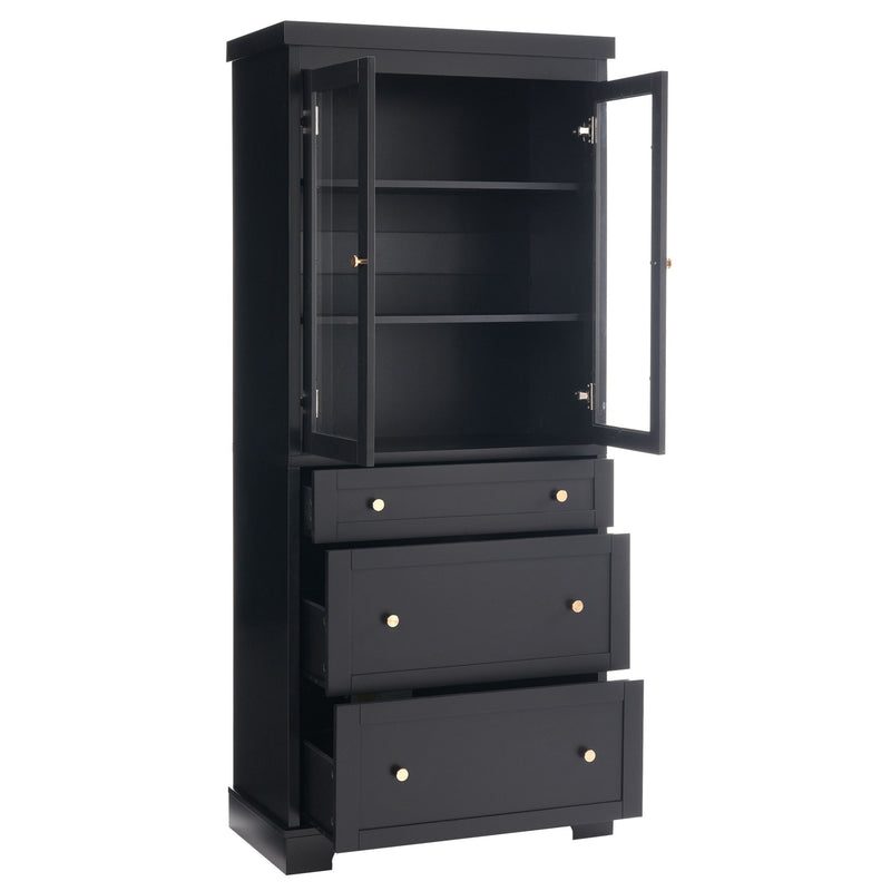 Freestanding Tall Bathroom Cabinet With Adjustable Shelves, Drawers, Soft Close Glass Doors - Black