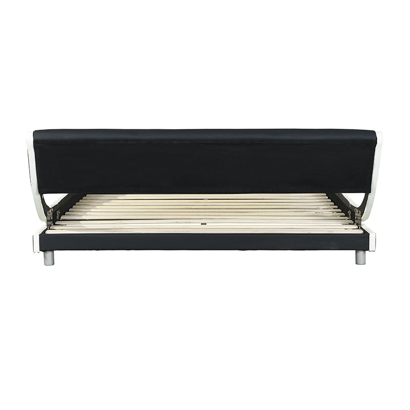 Faux Leather Upholstered Platform Bed Frame, Curve Design, Wood Slat Support, No Box Spring Needed, Easy Assemble, Queen Size, Black and White - Atlantic Fine Furniture Melbourne FL