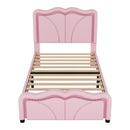 Upholstered Platform Bed & Curve Shaped And Height Adjustable Headboard, LED Light Strips